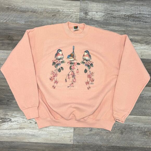Vintage‎ 90s Fruit of the Loom Best Birds Floral Womens XL Pullover Sweatshirt - Picture 2 of 10